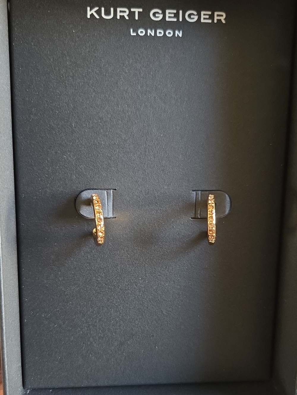 Kurt Geiger Gold Crystal Mini Huggie Earrings with Gold Stones